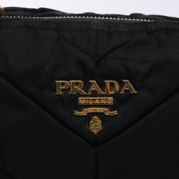 PRADA Shoulder Bag Nylon Black Gold Auth ki5865 - Picture 10 of 16